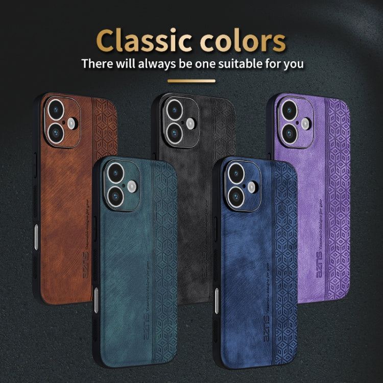 For iPhone 16 Plus AZNS 3D Embossed Skin Feel Phone Case(Brown)