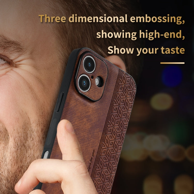 For iPhone 16 AZNS 3D Embossed Skin Feel Phone Case(Brown)