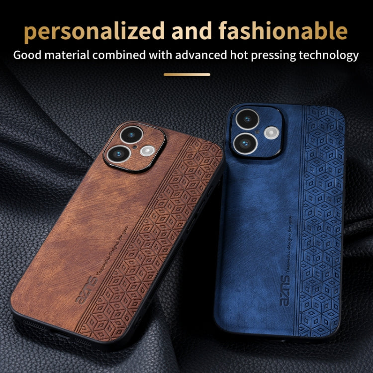 For iPhone 16 AZNS 3D Embossed Skin Feel Phone Case(Brown)