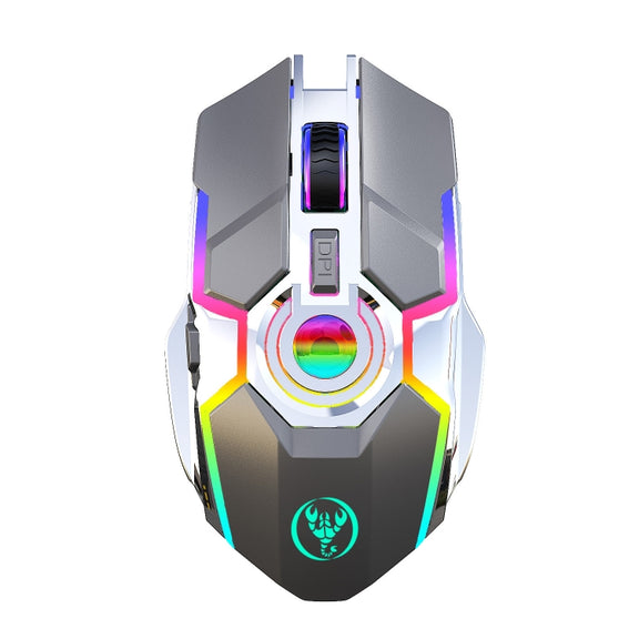 HXSJ T30 2400DPI RGB 2.4GHz Wireless Mouse(Metallic Grey)