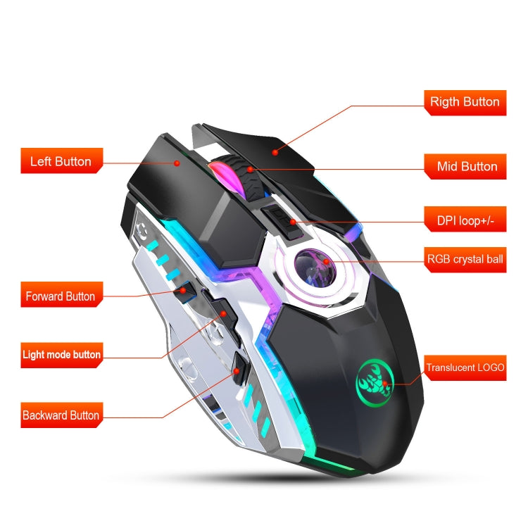 HXSJ T30 2400DPI RGB 2.4GHz Wireless Mouse(Black)