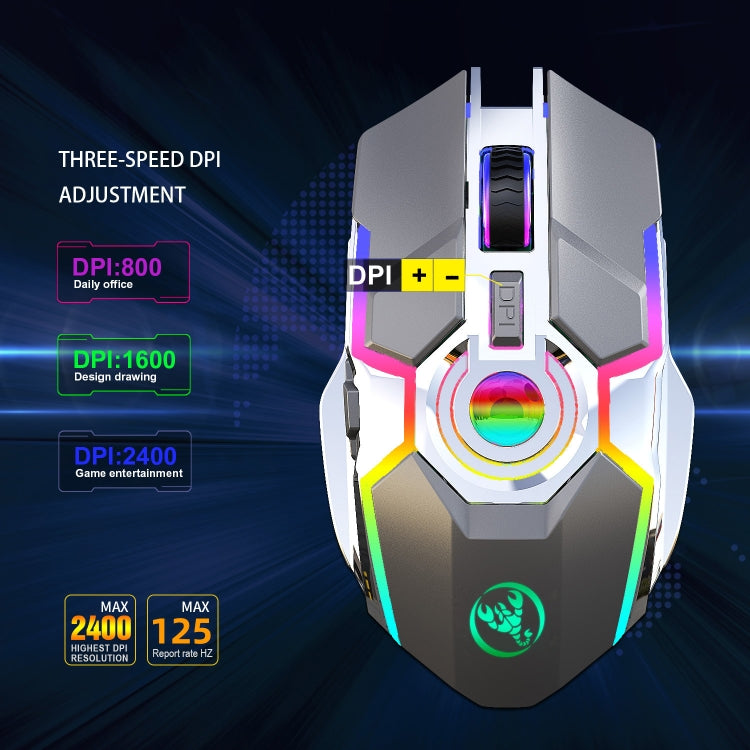 HXSJ T30 2400DPI RGB 2.4GHz Wireless Mouse(Metallic Grey)