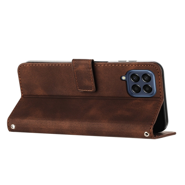 For Samsung Galaxy M33 Dream Triangle Leather Phone Case with Long Lanyard(Brown)