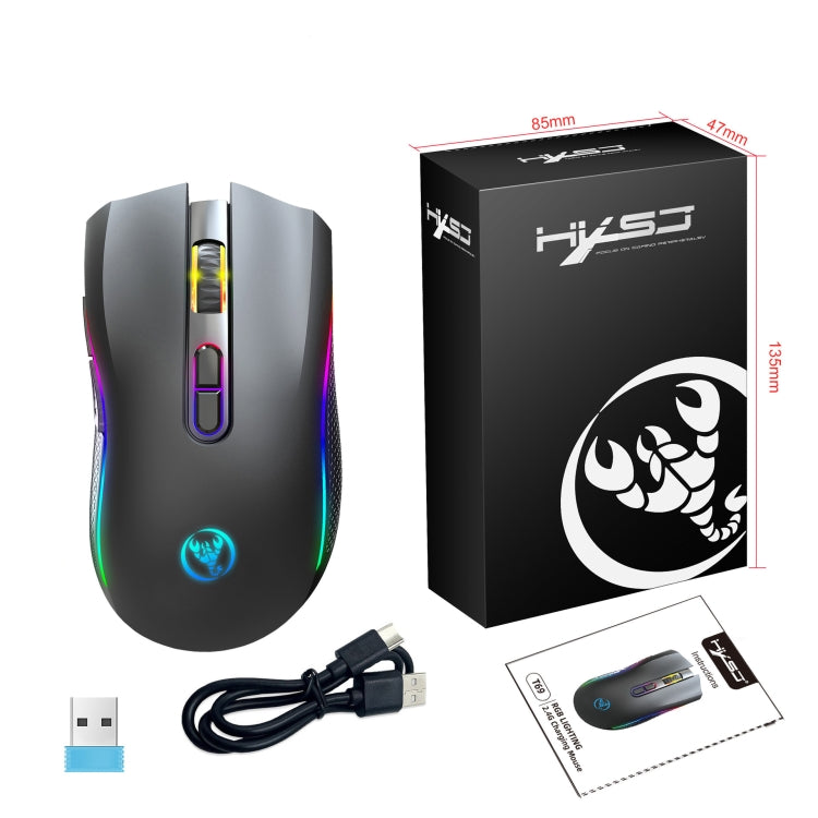 HXSJ T69 4800DPI RGB 2.4GHz Wireless Mouse(Black)