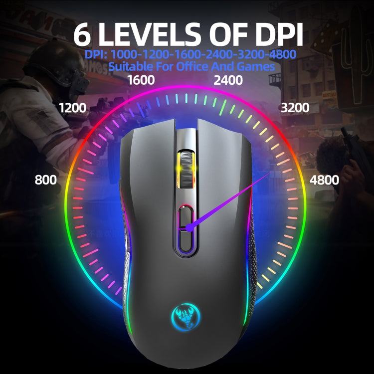 HXSJ T69 4800DPI RGB 2.4GHz Wireless Mouse(Black)