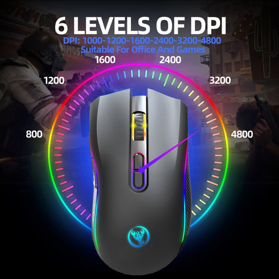 HXSJ T69 4800DPI RGB 2.4GHz Wireless Mouse(Black)