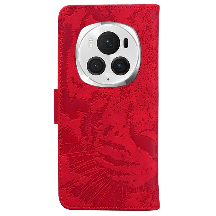 For Honor Magic6 Pro Tiger Embossing Pattern Flip Leather Phone Case(Red)