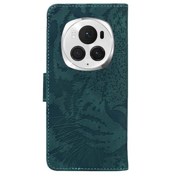 For Honor Magic6 Pro Tiger Embossing Pattern Flip Leather Phone Case(Green)