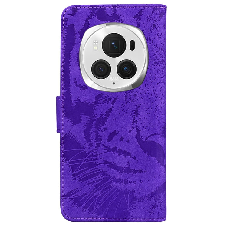 For Honor Magic6 Pro Tiger Embossing Pattern Flip Leather Phone Case(Purple)