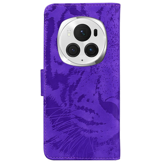 For Honor Magic6 Pro Tiger Embossing Pattern Flip Leather Phone Case(Purple)