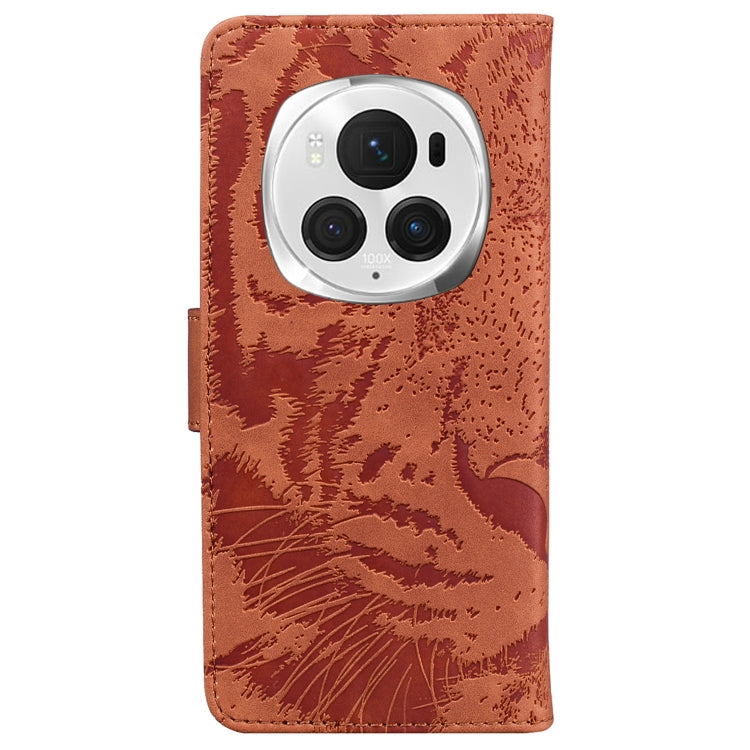 For Honor Magic6 Pro Tiger Embossing Pattern Flip Leather Phone Case(Brown)