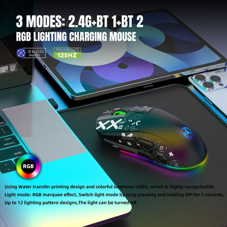 HXSJ T90 RGB Light Three-mode Wireless Gaming Mouse(Black)
