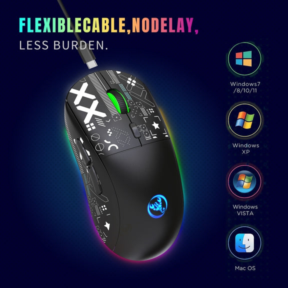 HXSJ T90 RGB Light Three-mode Wireless Gaming Mouse(Black)