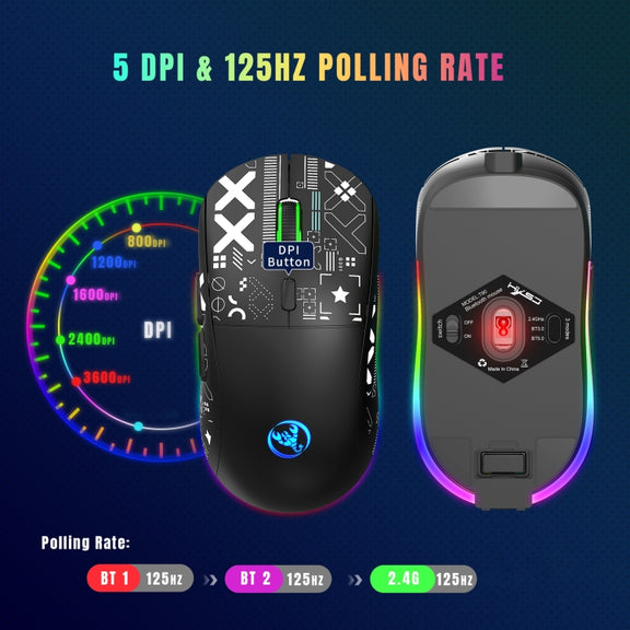 HXSJ T90 RGB Light Three-mode Wireless Gaming Mouse(Black)
