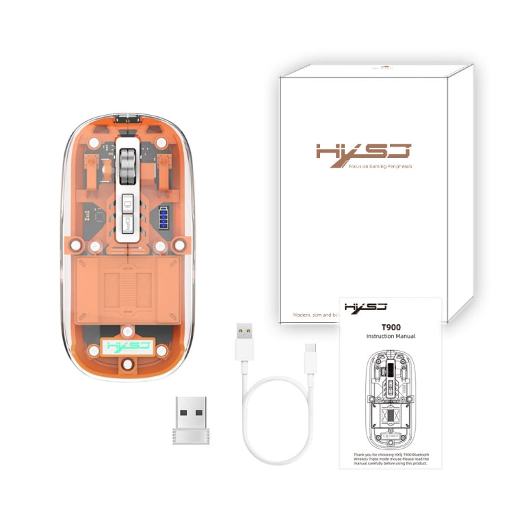 HXSJ T900 Transparent Magnet Three-mode Wireless Gaming Mouse(Orange)