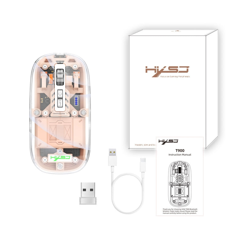 HXSJ T900 Transparent Magnet Three-mode Wireless Gaming Mouse(Pink)
