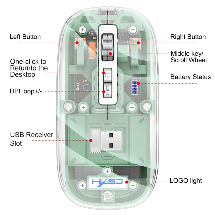HXSJ T900 Transparent Magnet Three-mode Wireless Gaming Mouse(White)