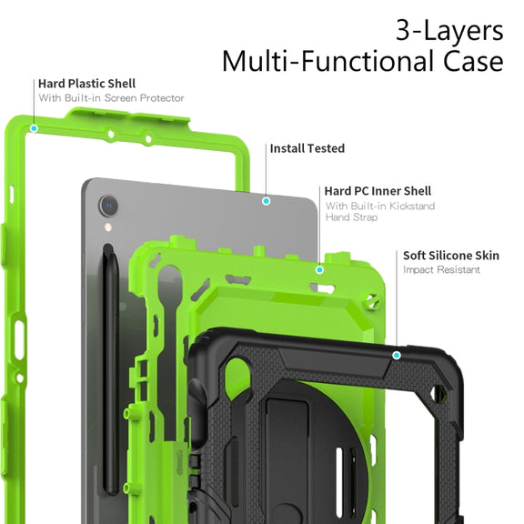 For Samsung Galaxy Tab S8 / S7 Silicone Hybrid PC Tablet Protective Case(Black+Yellow Green)