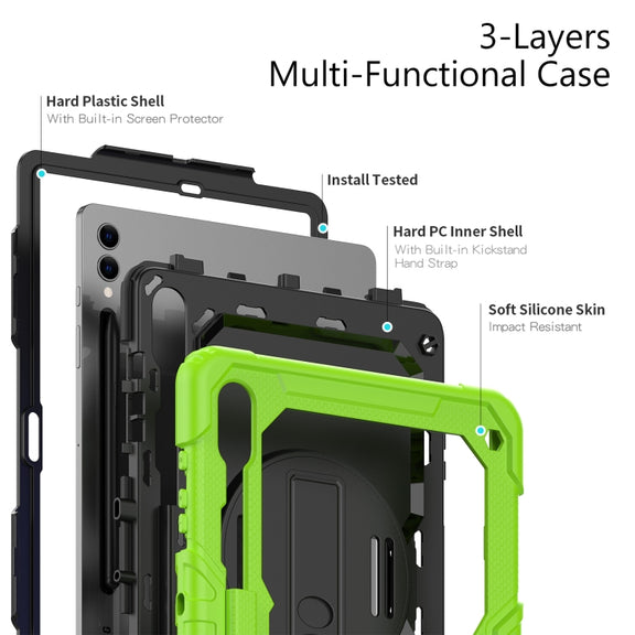 For Samsung Galaxy Tab S9+ / S8+ Silicone + PC Tablet Case(Yellow Green+Black)