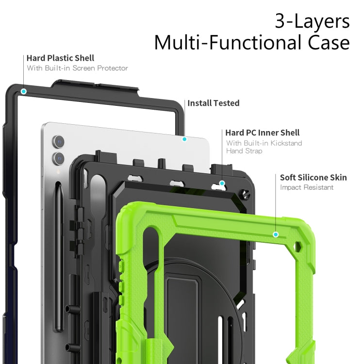 For Samsung Galaxy Tab S9 Ultra / S10 Ultra Silicone Hybrid PC Tablet Protective Case(Yellow Green+Black)