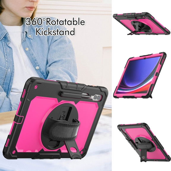 For Samsung Galaxy Tab S9 Ultra / S10 Ultra Silicone Hybrid PC Tablet Protective Case(Black+Rose Red)