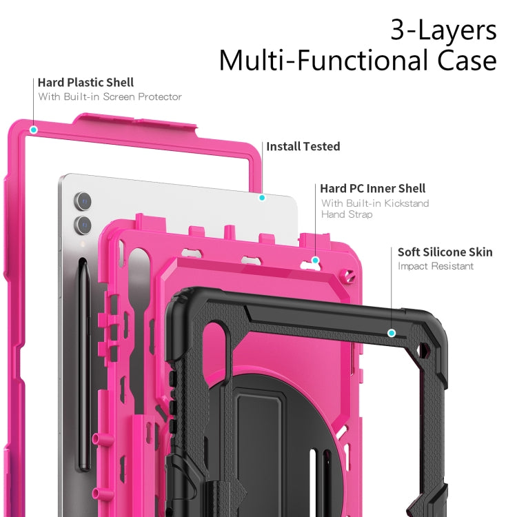 For Samsung Galaxy Tab S9 Ultra / S10 Ultra Silicone Hybrid PC Tablet Protective Case(Black+Rose Red)