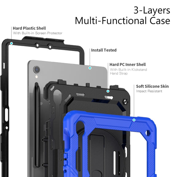For Samsung Galaxy Tab S9 / S9 FE Silicone Hybrid PC Tablet Protective Case(Dark Blue+Black)