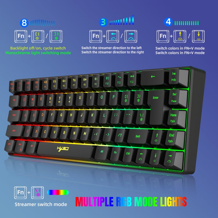 HXSJ V200 Wired RGB Backlit Mechanical Keyboard 68 Key Caps, Cable Length: 1.7m(Black)