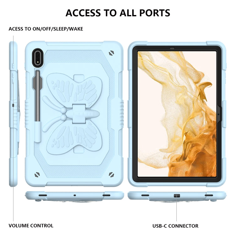 For Samsung Galaxy Tab S9 Butterfly Kickstand Heavy Duty Hard Rugged Tablet Case(Ice Blue)