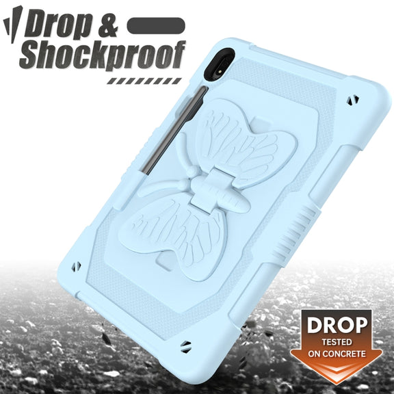 For Samsung Galaxy Tab S9 Butterfly Kickstand Heavy Duty Hard Rugged Tablet Case(Ice Blue)