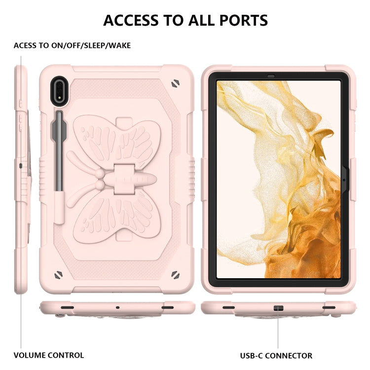 For Samsung Galaxy Tab S9 Butterfly Kickstand Heavy Duty Hard Rugged Tablet Case(Rose Pink)