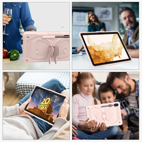 For Samsung Galaxy Tab S9 Butterfly Kickstand Heavy Duty Hard Rugged Tablet Case(Rose Pink)