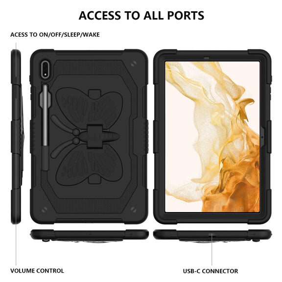 For Samsung Galaxy Tab S9 Butterfly Kickstand Heavy Duty Hard Rugged Tablet Case(Black)