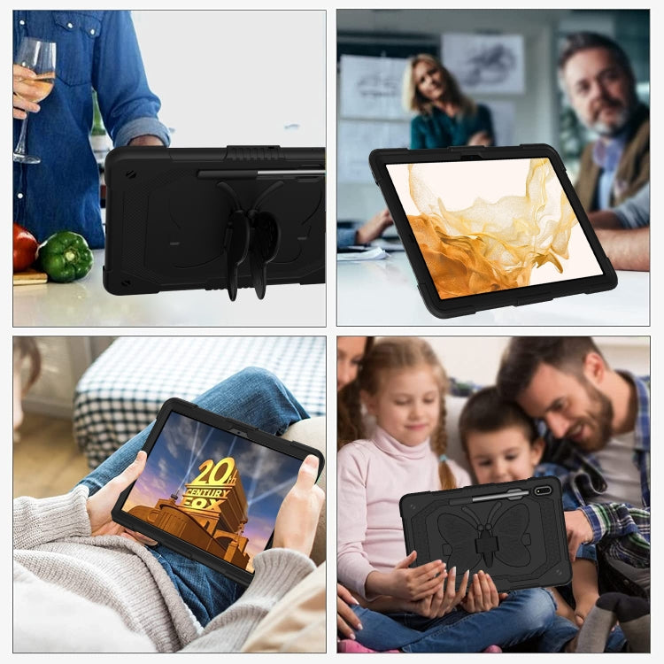 For Samsung Galaxy Tab S9 Butterfly Kickstand Heavy Duty Hard Rugged Tablet Case(Black)