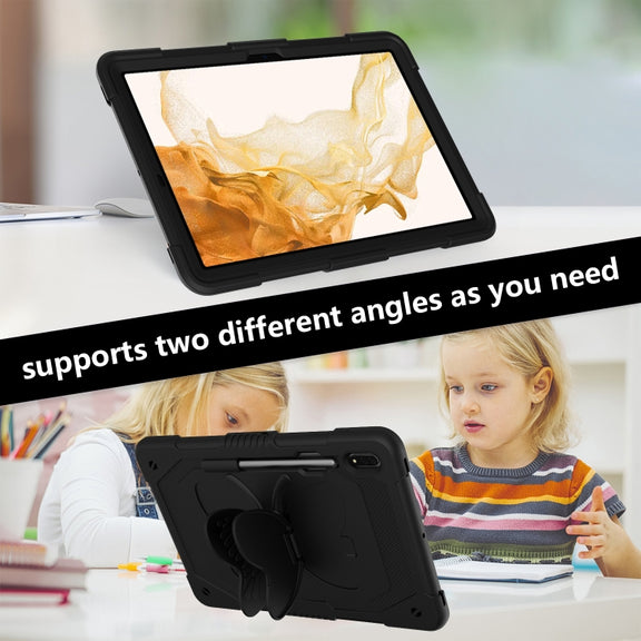 For Samsung Galaxy Tab S9 Butterfly Kickstand Heavy Duty Hard Rugged Tablet Case(Black)