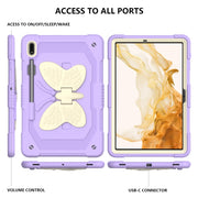 For Samsung Galaxy Tab S9 Butterfly Kickstand Heavy Duty Hard Rugged Tablet Case(Beige+Raro Purple)