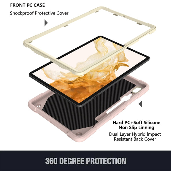 For Samsung Galaxy Tab S9 Butterfly Kickstand Heavy Duty Hard Rugged Tablet Case(Beige+Rose Pink)
