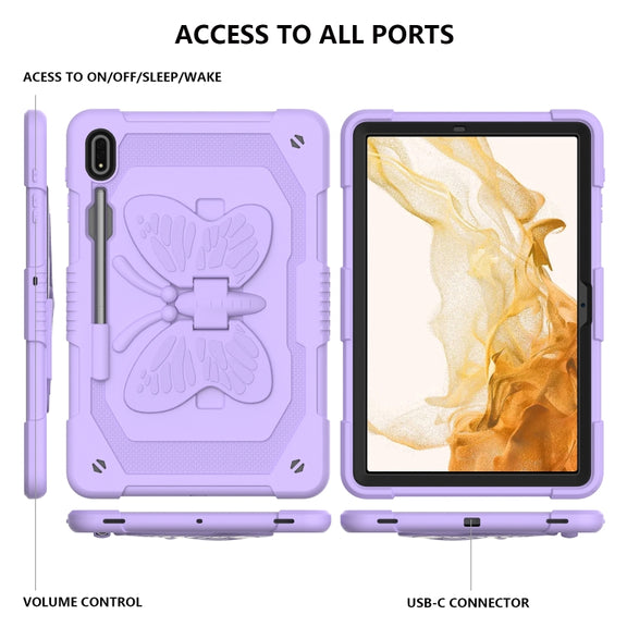 For Samsung Galaxy Tab S9+ Butterfly Kickstand Heavy Duty Hard Rugged Tablet Case(Raro Purple)