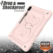 For Samsung Galaxy Tab S9+ Butterfly Kickstand Heavy Duty Hard Rugged Tablet Case(Rose Pink)