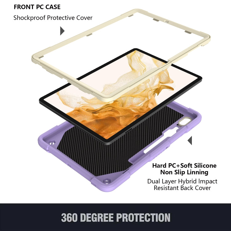 For Samsung Galaxy Tab S9+ Butterfly Kickstand Heavy Duty Hard Rugged Tablet Case(Beige+Raro Purple)