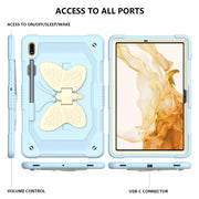 For Samsung Galaxy Tab S9+ Butterfly Kickstand Heavy Duty Hard Rugged Tablet Case(Beige+Ice Blue)