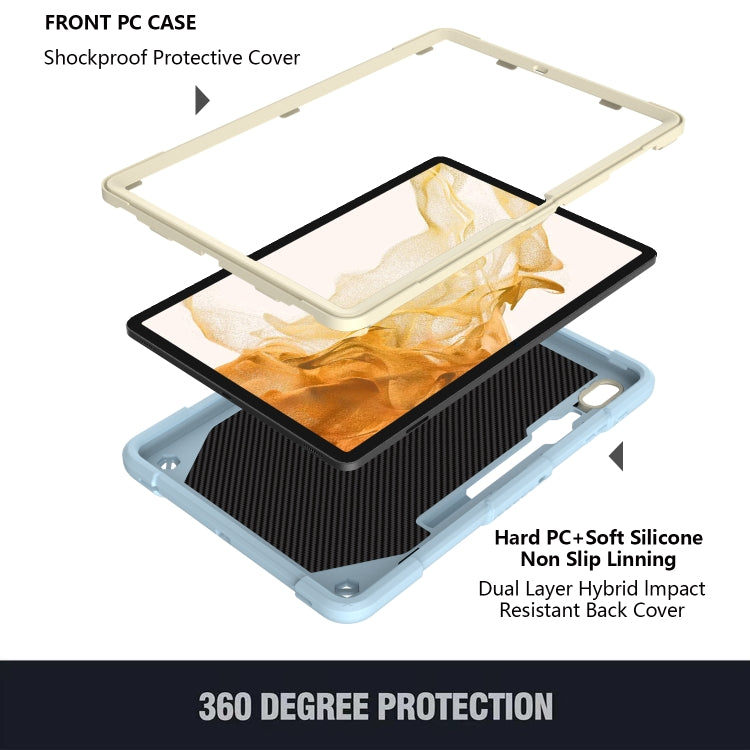 For Samsung Galaxy Tab S9+ Butterfly Kickstand Heavy Duty Hard Rugged Tablet Case(Beige+Ice Blue)