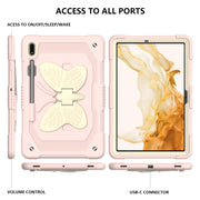 For Samsung Galaxy Tab S9+ Butterfly Kickstand Heavy Duty Hard Rugged Tablet Case(Beige+Rose Pink)