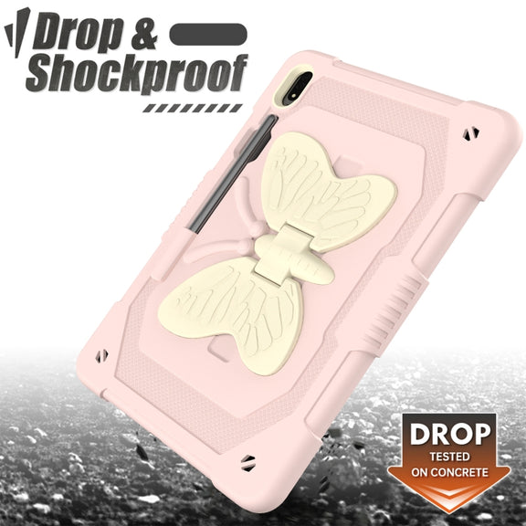 For Samsung Galaxy Tab S9+ Butterfly Kickstand Heavy Duty Hard Rugged Tablet Case(Beige+Rose Pink)