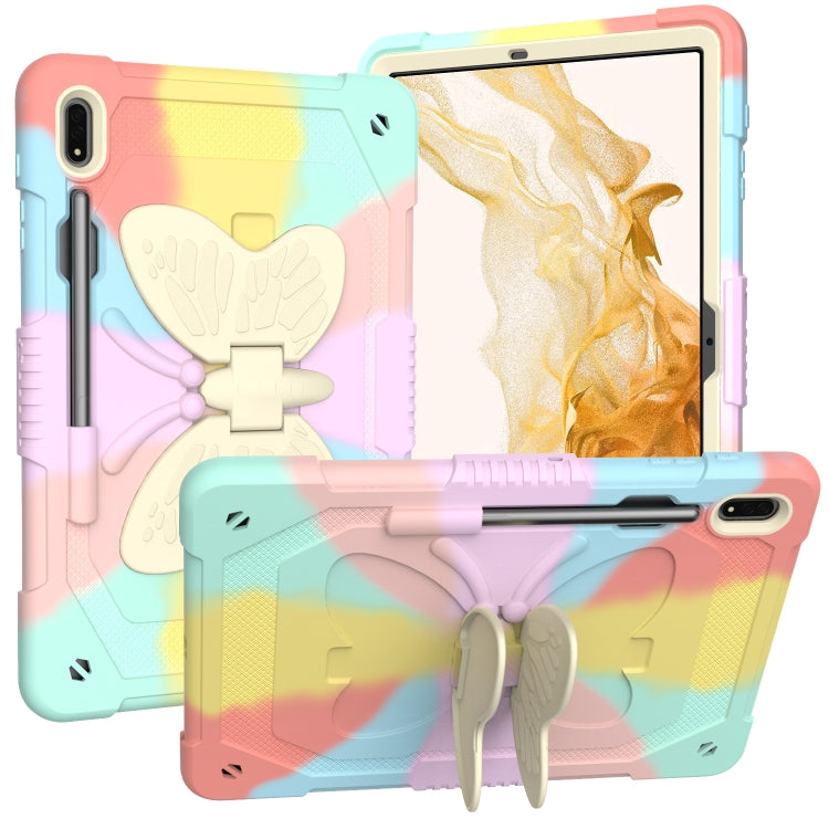 For Samsung Galaxy Tab S9+ Butterfly Kickstand Heavy Duty Hard Rugged Tablet Case(Colorful Rose Gold)