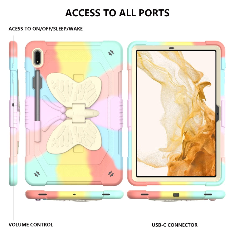 For Samsung Galaxy Tab S9+ Butterfly Kickstand Heavy Duty Hard Rugged Tablet Case(Colorful Rose Gold)