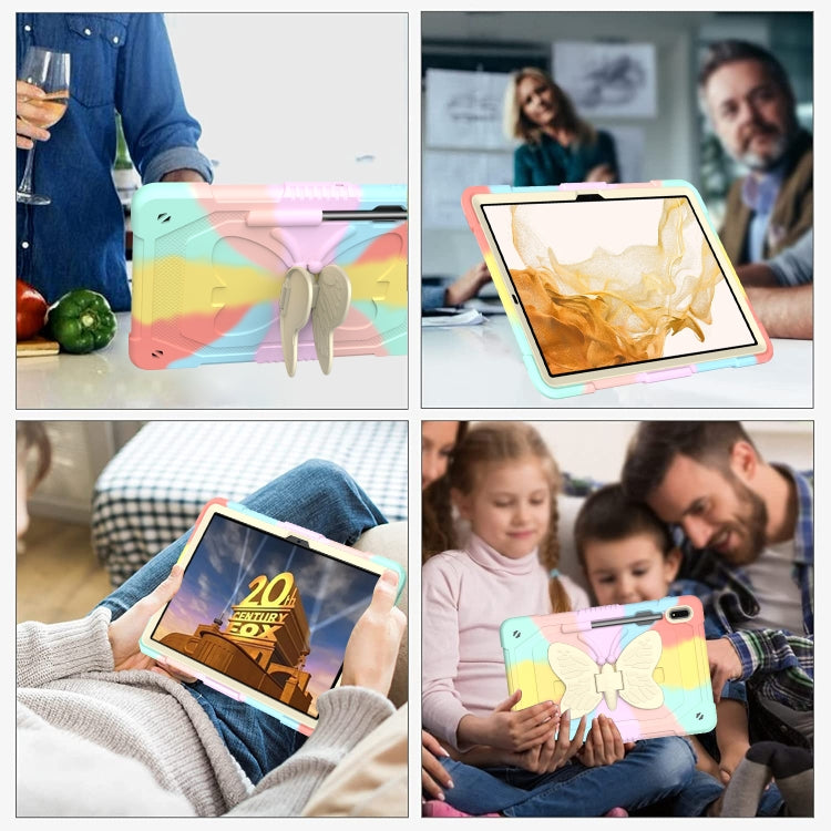 For Samsung Galaxy Tab S9+ Butterfly Kickstand Heavy Duty Hard Rugged Tablet Case(Colorful Rose Gold)