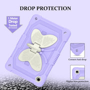 For Samsung Galaxy Tab A9+ Butterfly Kickstand Heavy Duty Hard Rugged Tablet Case(Beige+Raro Purple)