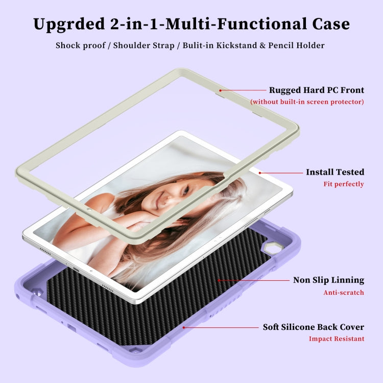 For Samsung Galaxy Tab A9+ Butterfly Kickstand Heavy Duty Hard Rugged Tablet Case(Beige+Raro Purple)