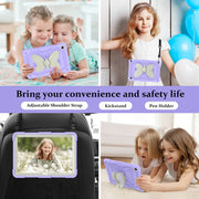 For Samsung Galaxy Tab A9+ Butterfly Kickstand Heavy Duty Hard Rugged Tablet Case(Beige+Raro Purple)